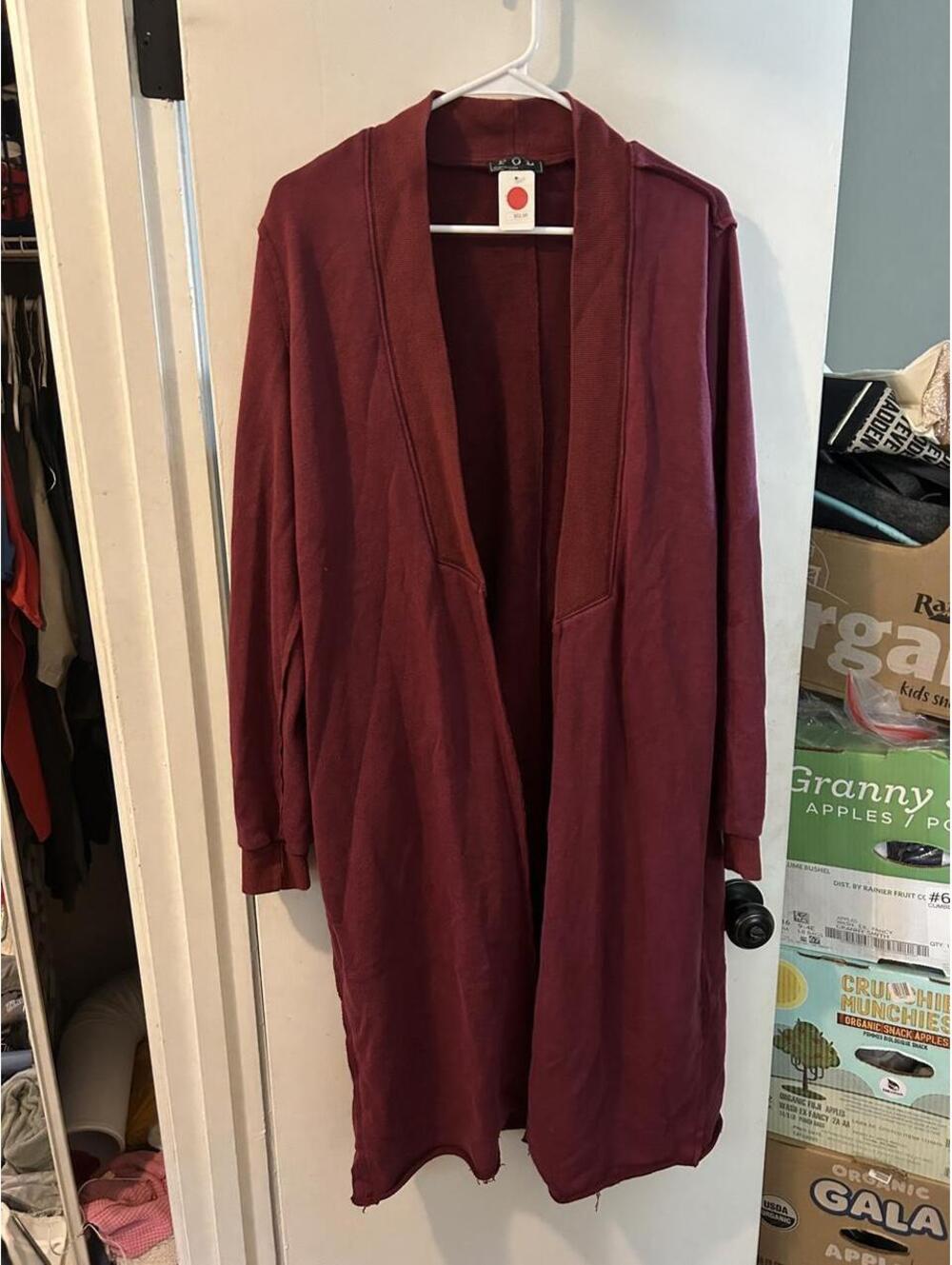 NWT Pol maxi duster Burgundy long open front  cardigan in size M
